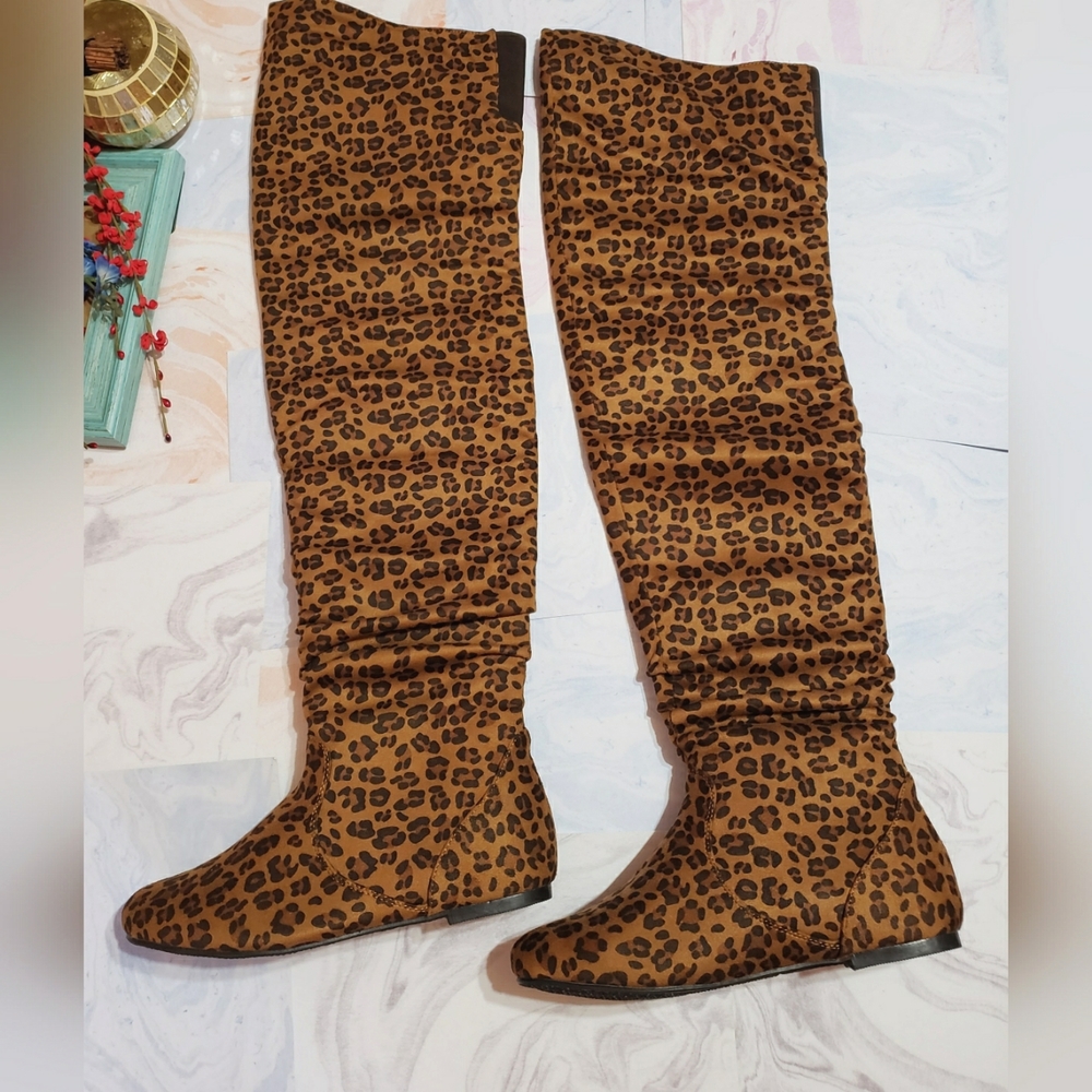 West Blvd Leopard Print Knee Over The Knee High Boots